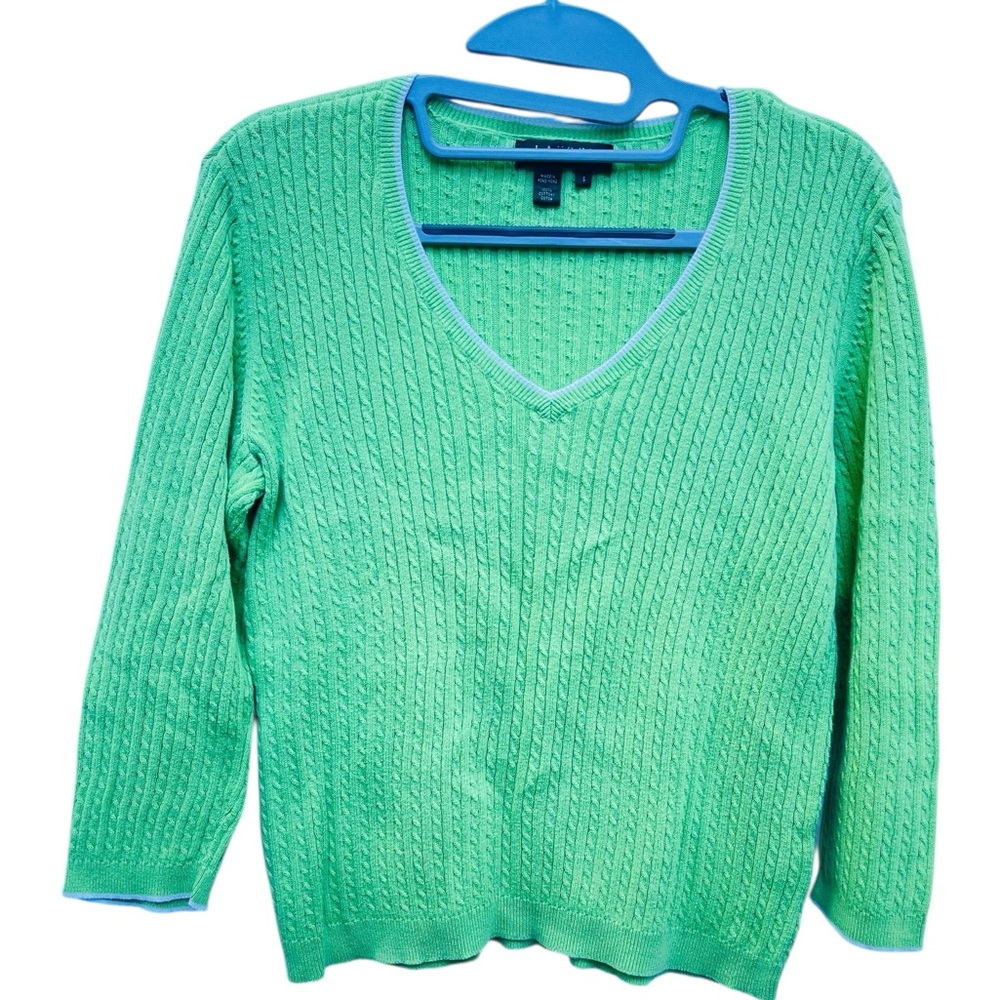 Ralph Lauren women’s green cableknit sweater classic preppy collegiate staple Sm